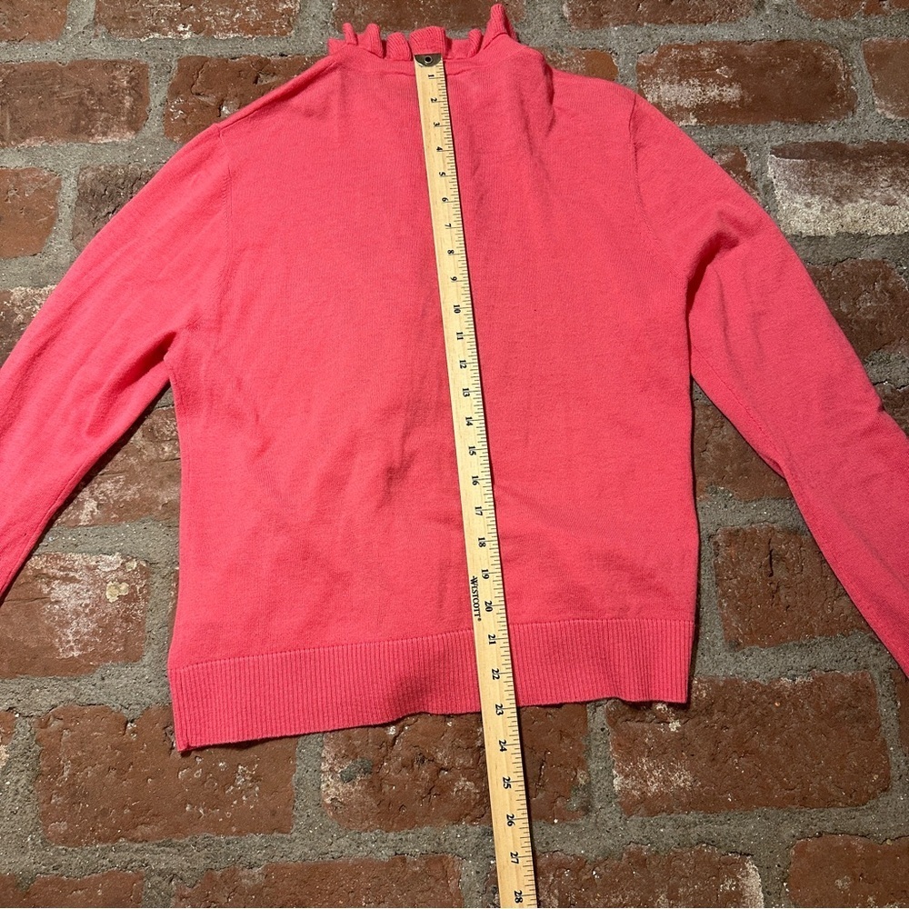 Tory Burch Bright Pink Ruffle Wool Cashmere Button Up Knit Cardigan Sweater XL - Picture 16 of 16